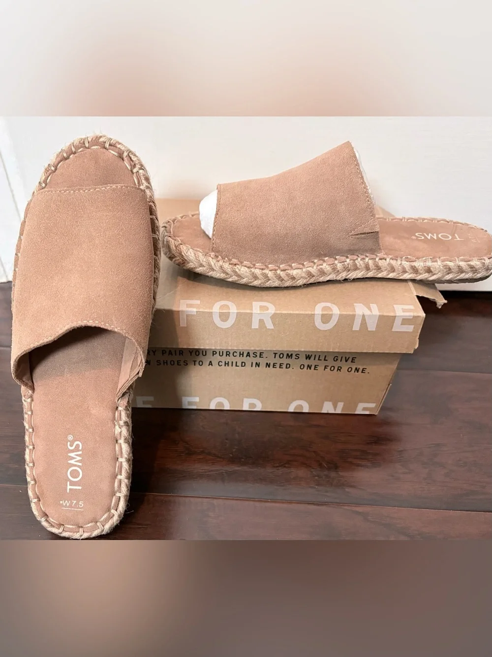 Toms Women's Tan Suede Espadrille Slide Sandals